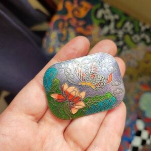 Vintage Cloisonne Butterfly Floral Scarf Clip